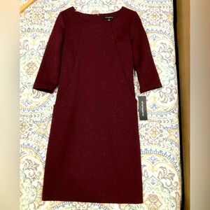 Sharagano 3/4 Sleeve Front Pocket Sheath Dress Size 6 - Oxblood NWT